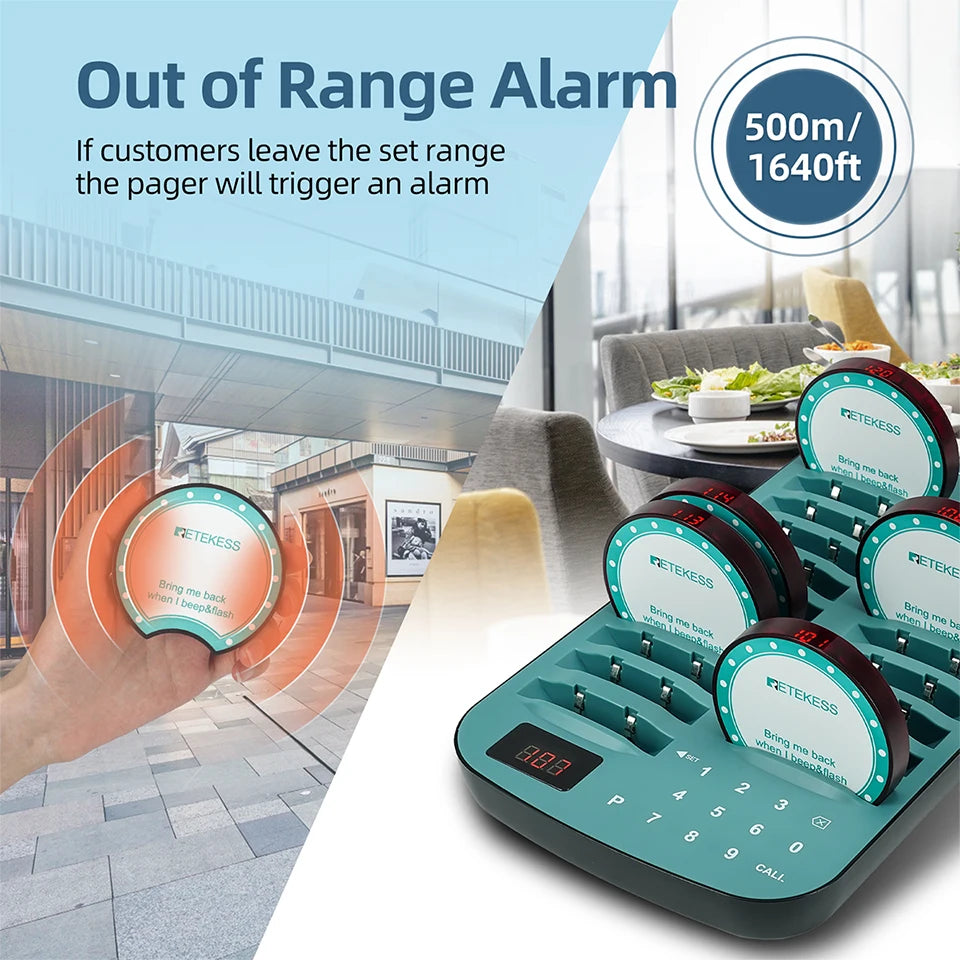 RETEKESS TD167A wireless restaurant calling pager system with coaster buzzer for food trucks, cafés, and hotels, by R.E.D. Shopping