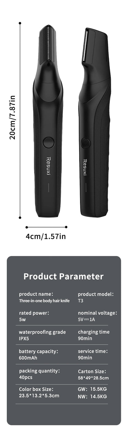 Body Hair Trimmer for Men | Groin & Pubic | Wet/Dry | V-Shaped Head | 2 Comb Attachments