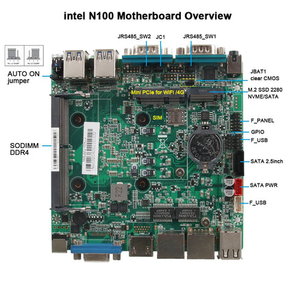 Fanless Industrial Mini PC – Intel N100, Dual LAN, 2x COM RS232/RS485, 4G LTE, GPIO, WiFi, Windows/Linux