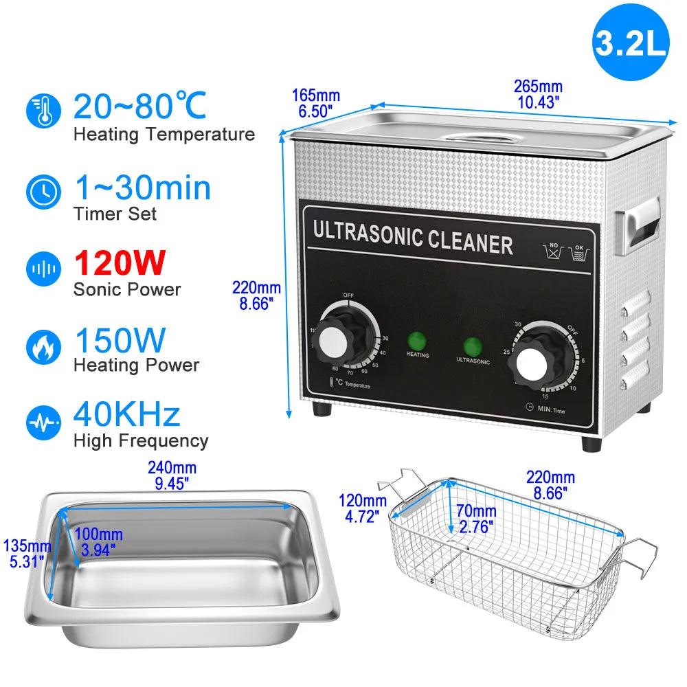 Ultrasonic Cleaner 1.3L–30L | 40KHz 220V EU Plug | Professional Ultrasound Bath