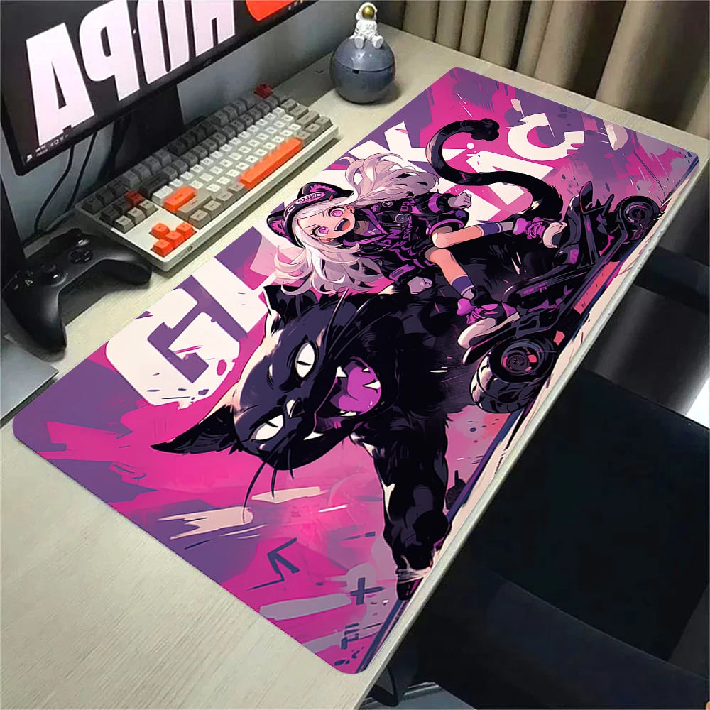 Kawaii Girls & Cat Graffiti Deskmat 900x400 – Anime Gaming Mouse Pad, Waterproof, Non-Slip