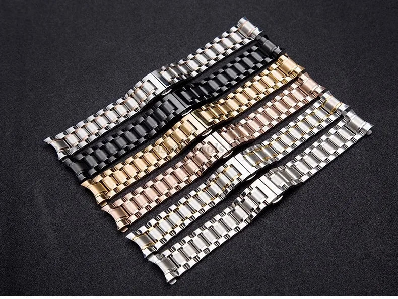 Curved End Solid Stainless Steel Watch Strap – Universal 12–24mm with Butterfly Clasp
