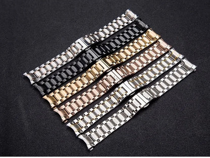 Curved End Solid Stainless Steel Watch Strap – Universal 12–24mm with Butterfly Clasp