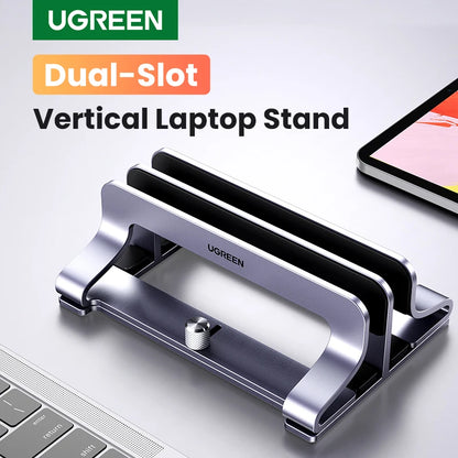 UGREEN Vertical Laptop Stand – Aluminum, Foldable, 1/2/3 Slots for MacBook Air, Pro & Tablets