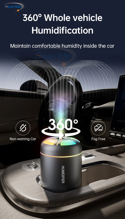 Searide Mini USB Humidifier – 180ml Ultrasonic Aroma Diffuser, Color LED, Touch Control, for Car, Home & Bedroom