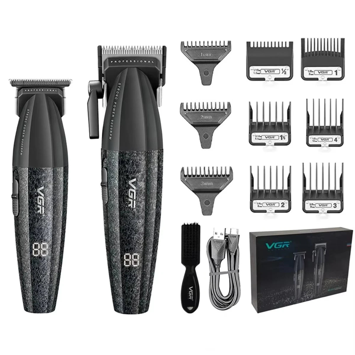 VGR V-640 S3 Professional Hair Clipper – 9000 RPM, Type-C, 160 Min Runtime | Black/Red/Green