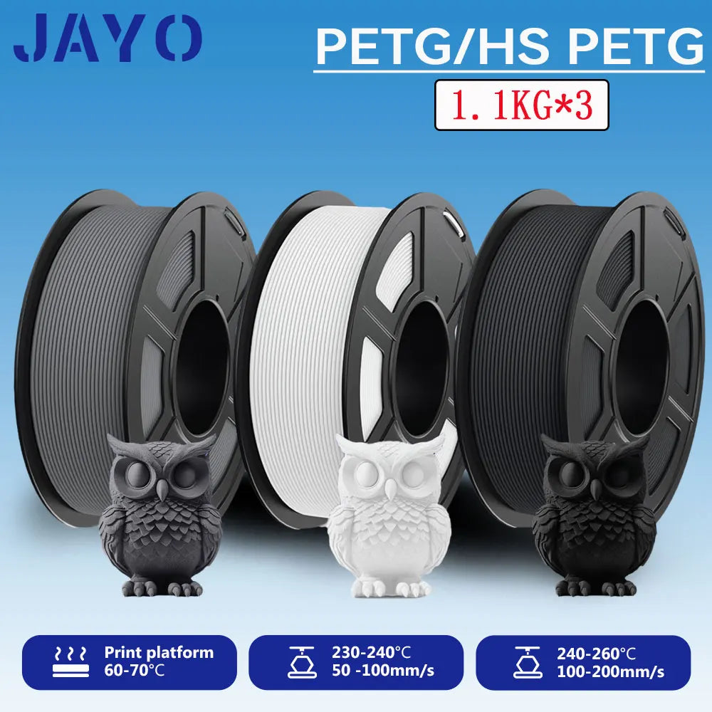 JAYO PETG/High Speed Matte PETG 3D Printing Filament 1.75MM Mix-Colors & No bubbles &Non-toxic For 3D Printer & Pen 3Rolls