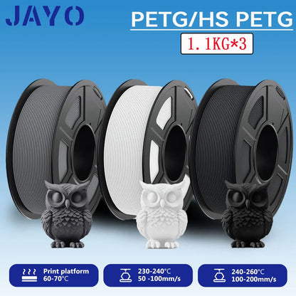JAYO PETG/High Speed Matte PETG 3D Printing Filament 1.75MM Mix-Colors & No bubbles &Non-toxic For 3D Printer & Pen 3Rolls