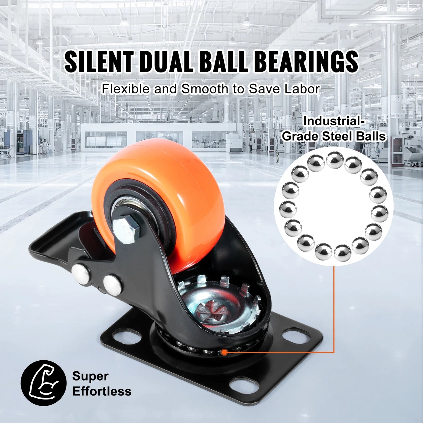 SucceBuy Swivel Plate Casters Set of 4 – 2–6 inch, Dual Locking PVC Wheels
