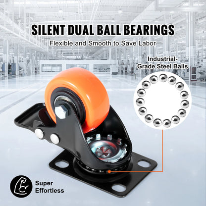 SucceBuy Swivel Plate Casters Set of 4 – 2–6 inch, Dual Locking PVC Wheels