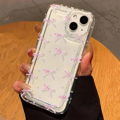 Heart Bow Phone Case for iPhone | Shockproof Soft Clear Cover for iPhone 11-17 Pro Max, Air, Mini