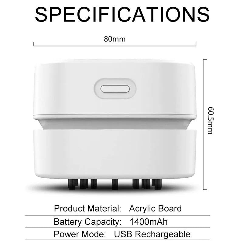 Wireless Desktop Mini Vacuum Cleaner – USB Rechargeable 1400mAh Table Dust Sweeper for Keyboard & Office