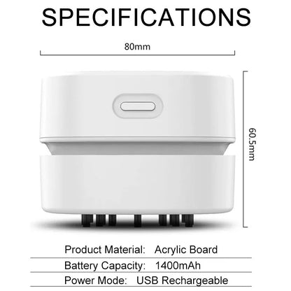 Wireless Desktop Mini Vacuum Cleaner – USB Rechargeable 1400mAh Table Dust Sweeper for Keyboard & Office