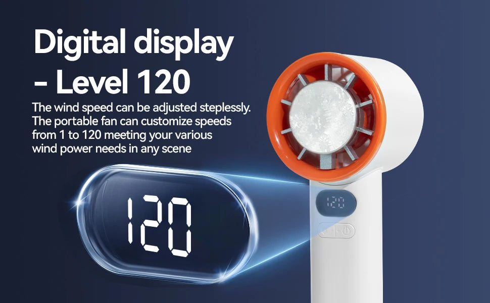 Portable Mini Personal Fan – 120-Speed Digital Display & Ice Cooling