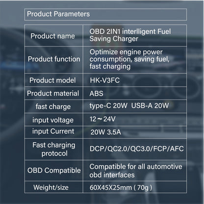 OBD2 Fuel Saving Chip Tuning Box | 2-in-1 Fast Charger & Power Booster for Petrol & Diesel Cars
