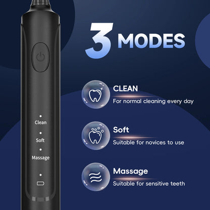 Electric Toothbrush T37 Sonic – 3 Modes, Rotation Clean with 4 Replacement Heads