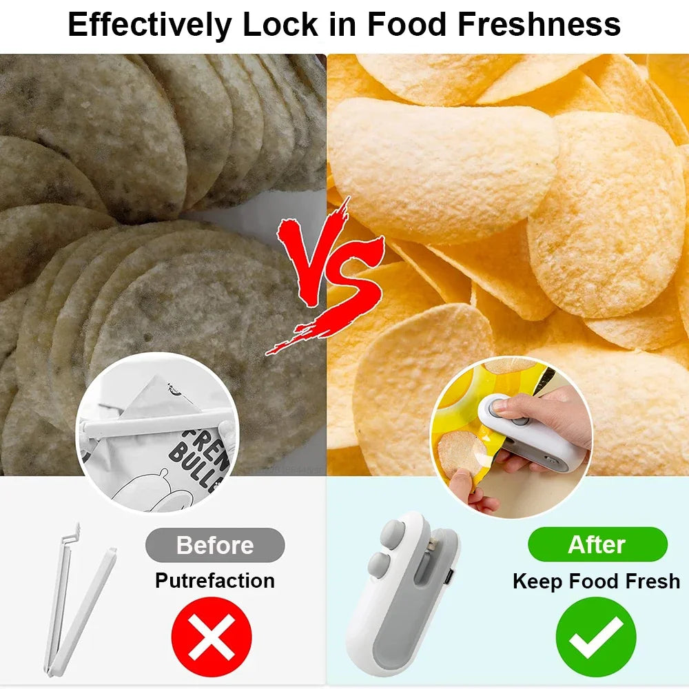 2-in-1 Rechargeable Mini Bag Sealer with Cutter | Portable Thermal Sealer | Food Storage