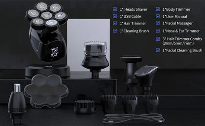 SEJOY 7D Head Shaver for Men – 6-in-1 Electric Razor, Nose Trimmer, Waterproof, 85min Runtime
