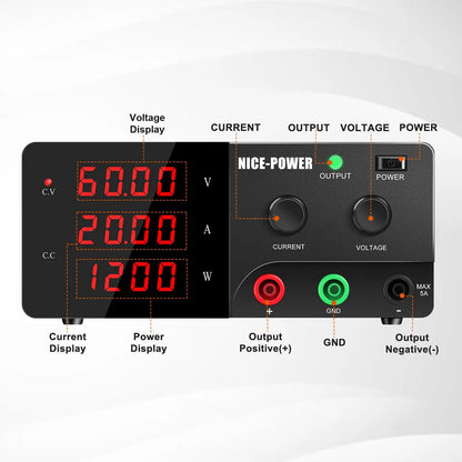 KUAIQU Adjustable DC Lab Bench Power Supply (30V–120V)