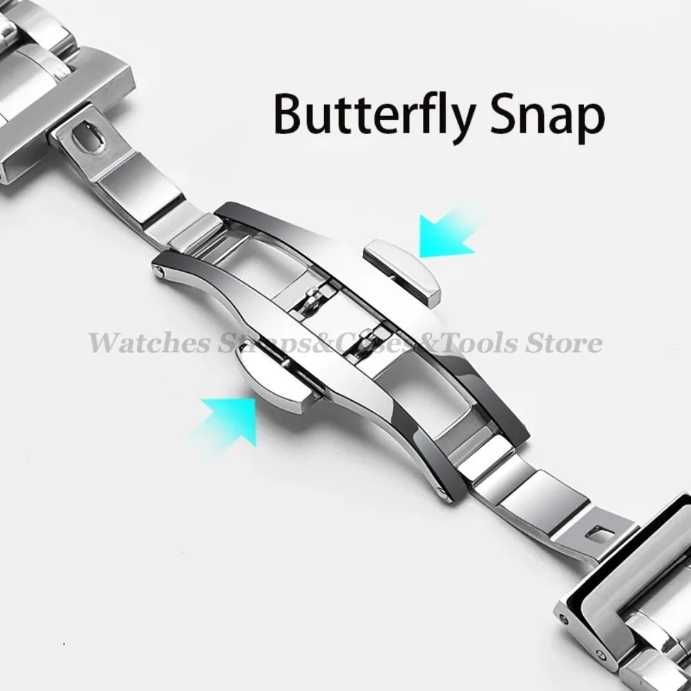 Curved End Solid Stainless Steel Watch Strap – Universal 12–24mm with Butterfly Clasp