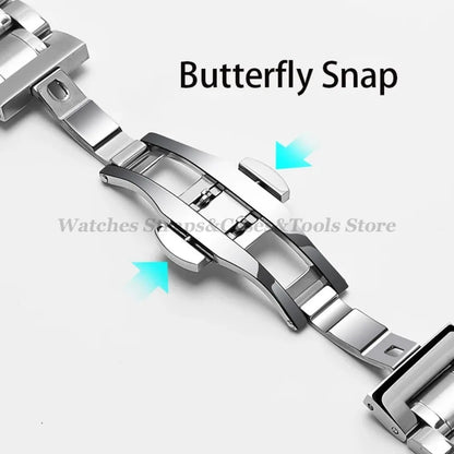 Curved End Solid Stainless Steel Watch Strap – Universal 12–24mm with Butterfly Clasp
