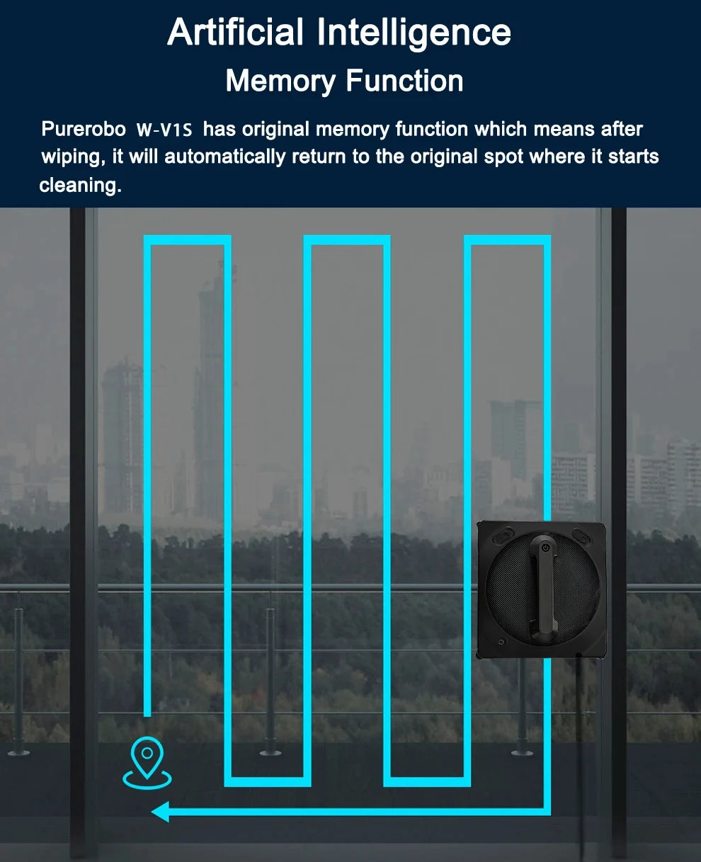 Purerobo W-V1S Robot Window Cleaner – APP Control, Auto Water Spray