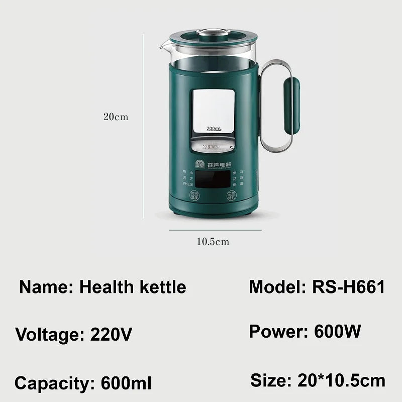 600ml Smart Tea Maker & Electric Kettle – Portable Mini Health Pot, Auto Keep Warm, Multi-Function | 220V Travel