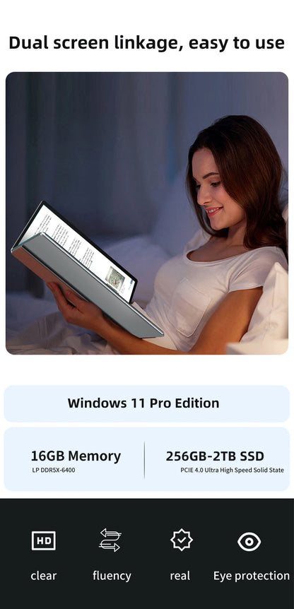 BYONE 13.5" Dual Screen 2-in-1 Touch Laptop | Intel N100 | 16GB DDR5 | Up to 2TB SSD | 2.5K UHD | 9000mAh | 180° Foldable