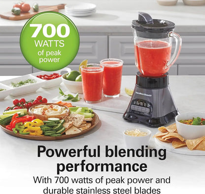 700W Blender & Food Processor Combo – 40oz Glass Jar, Travel Cup, 3-Cup Food Chopper | Gray/Black