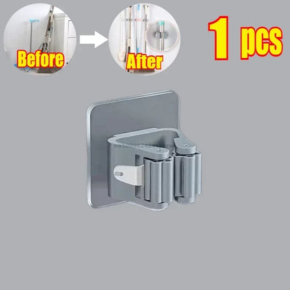 Self-Adhesive Mop & Broom Holder | Wall Mounted No-Drill Storage Hook