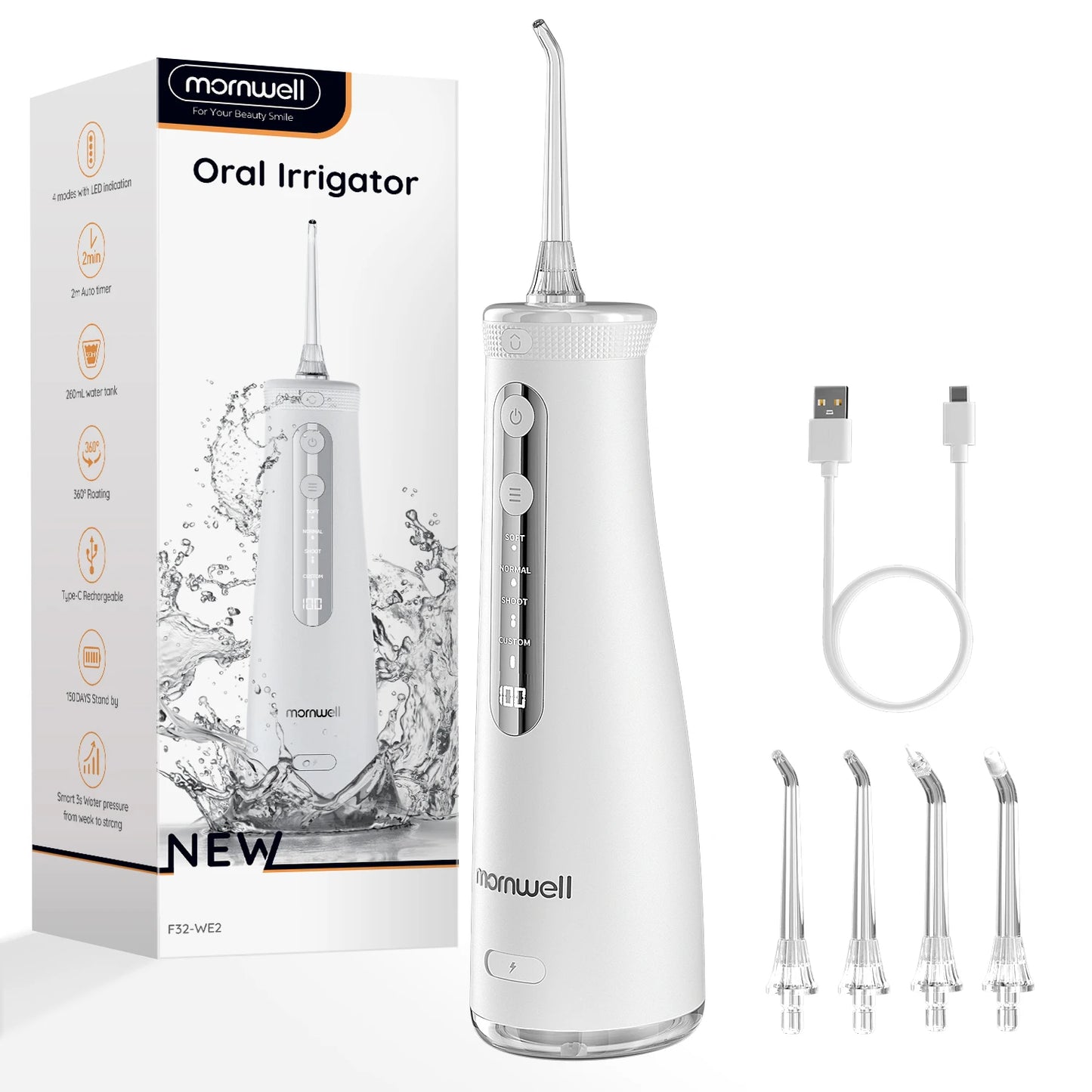 Cordless Water Flosser | 4 Jet Tips | 4 Modes | 260ml | IPX7 Waterproof