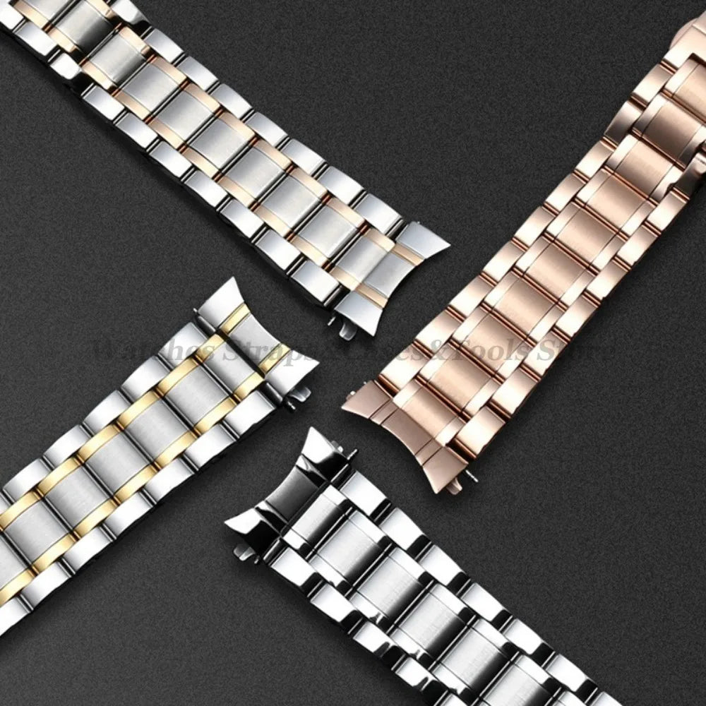 Curved End Solid Stainless Steel Watch Strap – Universal 12–24mm with Butterfly Clasp