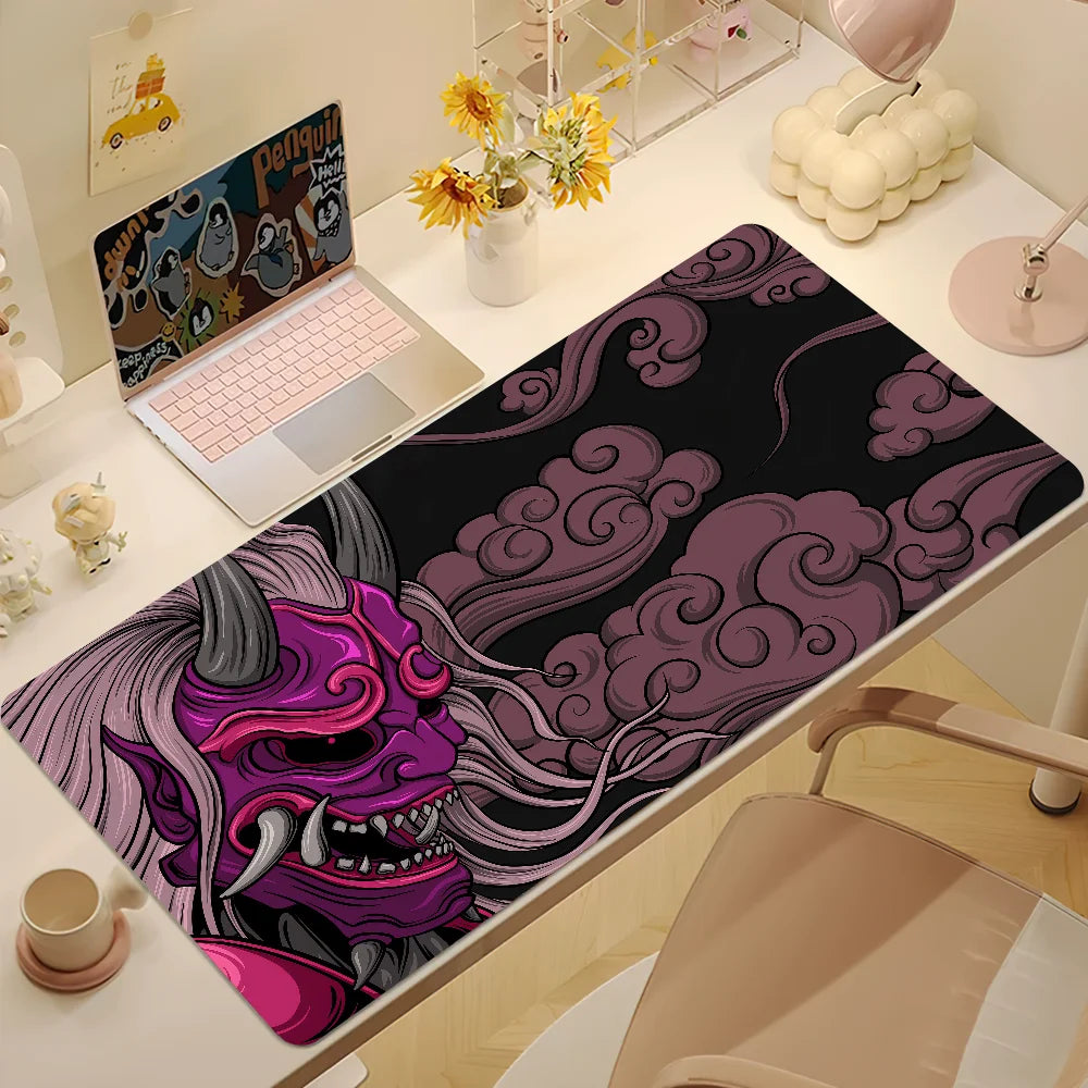 Large Japan Samurai Fantasy Mask mouse pad by R.E.D. Shopping featuring a detailed samurai mask design for gaming and computer use.