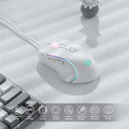 Redragon M612 Predator RGB Gaming Mouse – 8000 DPI, 11 Programmable Buttons, USB Wired