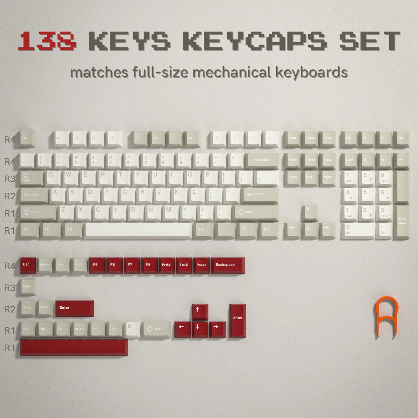 Retro dark red PBT keycap set with double shot cherry profile for mechanical keyboards, featuring 126 keys and R.E.D. Shopping brand.