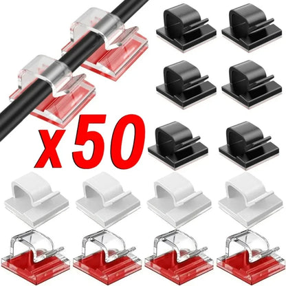 Cable Organizer Clips | Adhesive Wire Winder & USB Cable Management for Desk, Home & Office (10/20/50pcs)