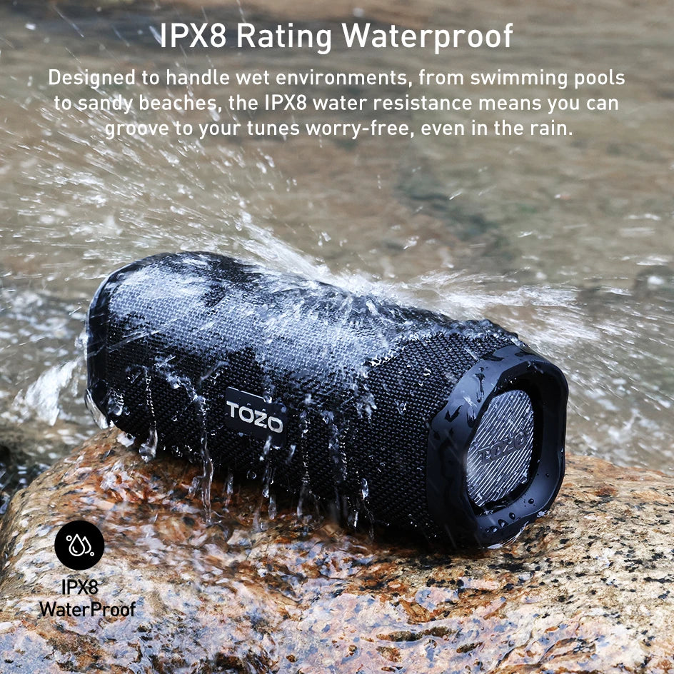 TOZO PA2 Portable Bluetooth Speaker – Deep Bass, 25H Playtime, Custom EQ App