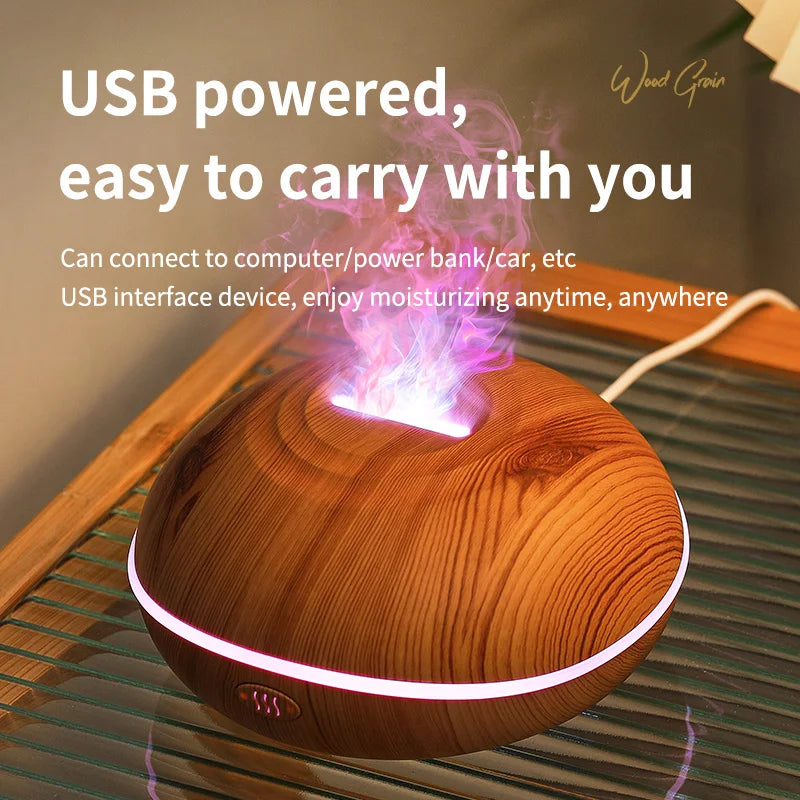 HLCOME Ultrasonic Aroma Diffuser – 200ml Wood Grain, 7 Color LED, Remote Control, Essential Oil Humidifier for Home & Bedroom