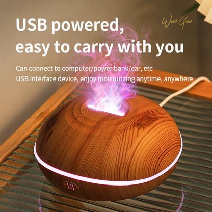 HLCOME Ultrasonic Aroma Diffuser – 200ml Wood Grain, 7 Color LED, Remote Control, Essential Oil Humidifier for Home & Bedroom