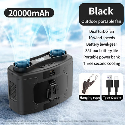 Portable Waist Fan | Hanging Neck Fan | 5-Speed | LED Light | 10000/20000mAh | Sports & Outdoor