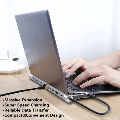 12-in-1 USB-C Hub Docking Station – Dual HDMI, 100W PD, SD/TF, VGA, OTG for MacBook & Laptop