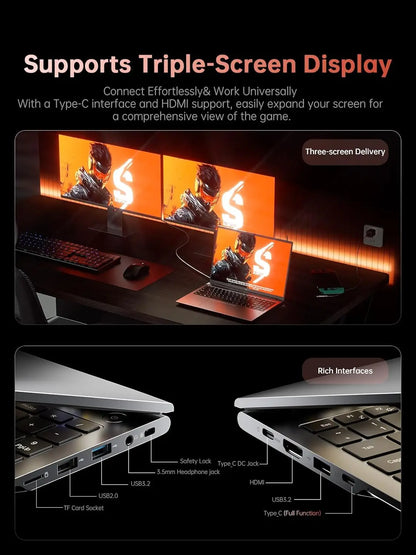 KAMRUI Gaming Laptop 16" — AMD Ryzen 9 6900HX, 16GB LPDDR5, 512GB NVMe SSD, Radeon 680M, Win11 PRO