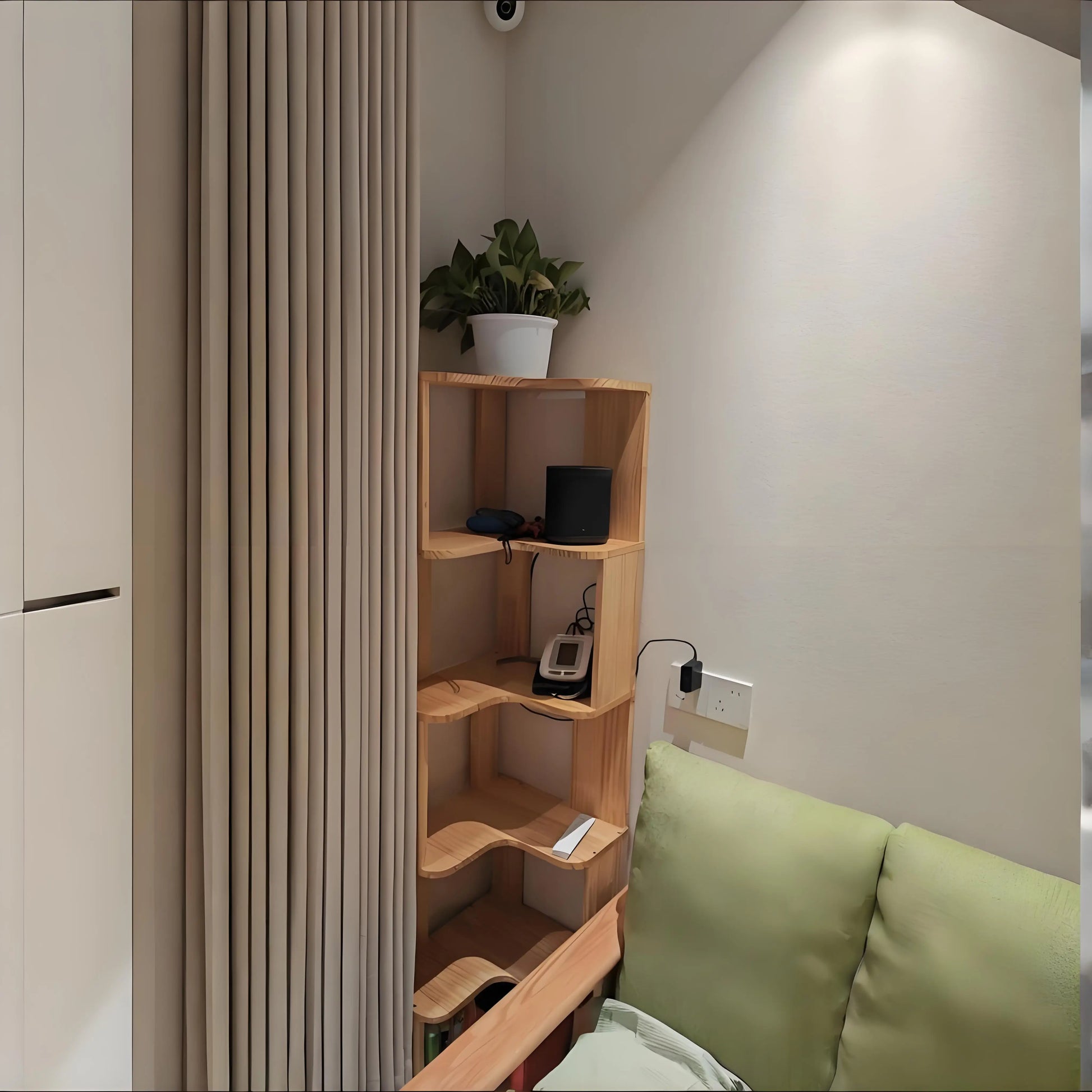 Solid wood corner bookshelf rack by R.E.D. Shopping, multi-layer storage unit for home living room corner organization.