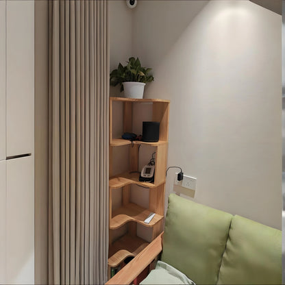 Solid wood corner bookshelf rack by R.E.D. Shopping, multi-layer storage unit for home living room corner organization.