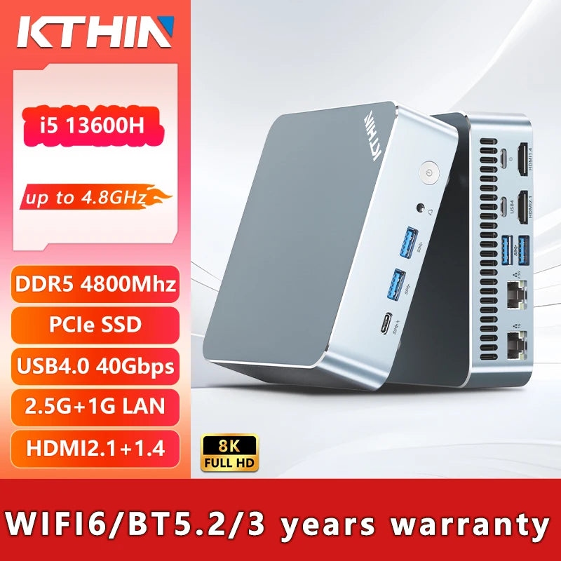 KTHIN OpenClaw Mini PC Intel i5-13600H – DDR5, USB4, 2.5G LAN, WiFi 6, Windows 11