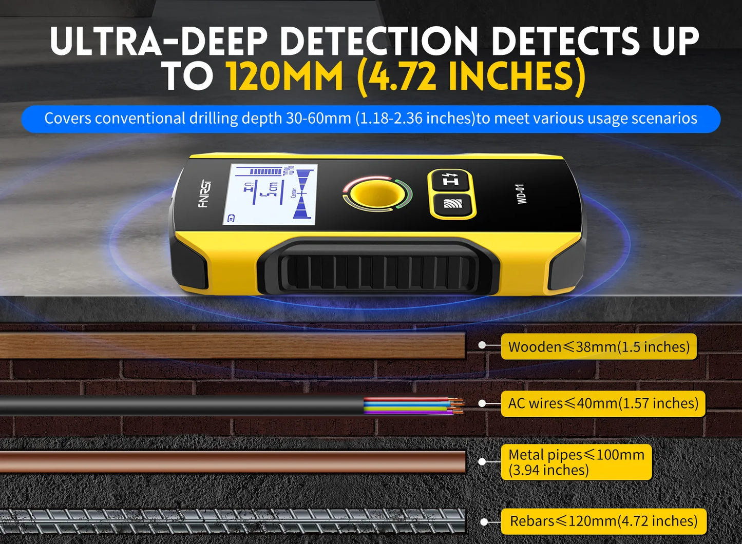 FNIRSI Wall Scanner – Metal Detector for AC Cables, Wires & Wood Studs