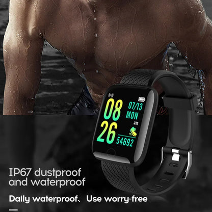R.E.D. 116Plus Smart Watch with fitness tracker, heart rate monitor, and sleep tracking display on black band.