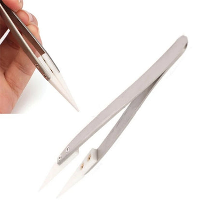 Ceramic Tipped Stainless Steel Soldering Tweezers – Heat-Resistant Fine Point