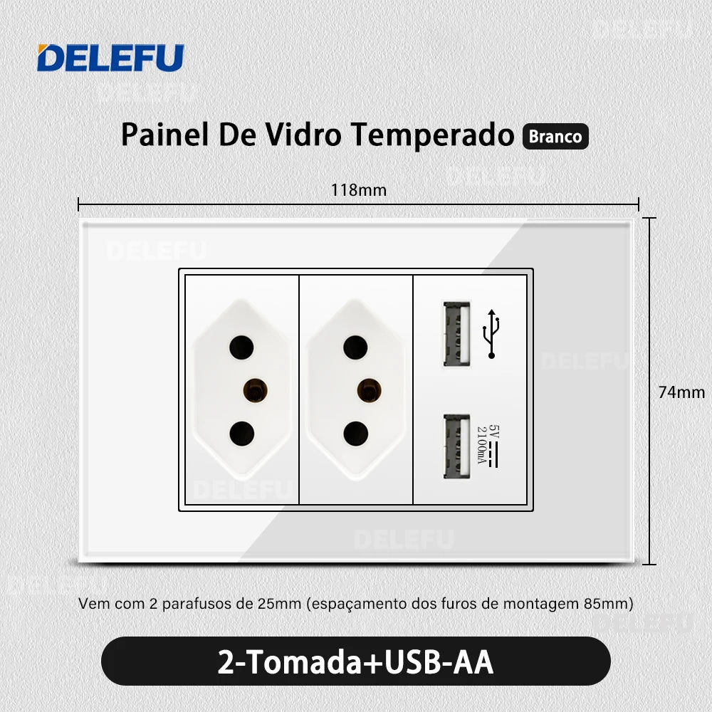 DELEFU Tempered Glass Smart Wall Socket with USB-C | Tuya WiFi | 10A–20A