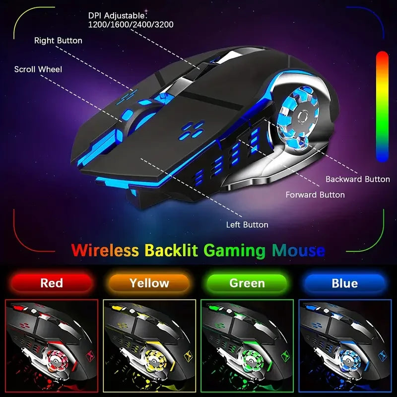 MAMBASNAKE K680 Wireless Keyboard & Mouse Set – 3800mAh, Rainbow Backlit, for PC, PS4, PS5, Xbox